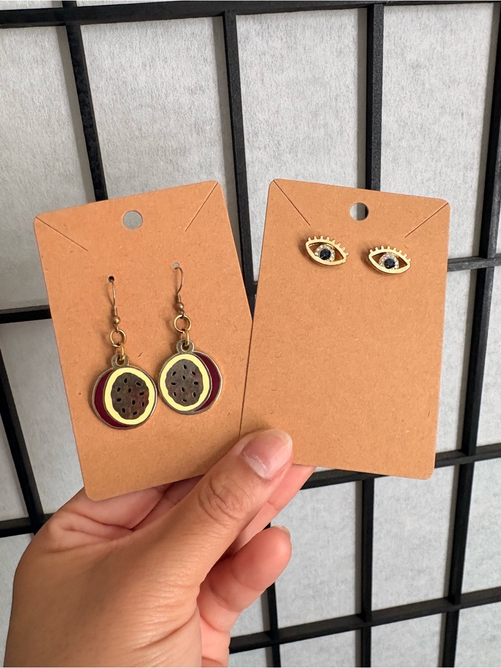 Set of 2 Earrings: (1) Dragonfruit Dangly; (2) Evil Eye Studs